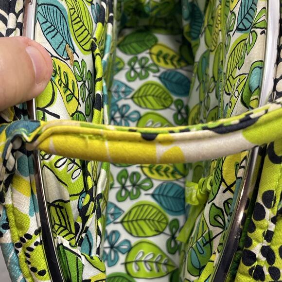 Vera Bradley Eloise Satchel Shoulder Bag Limes Up Pattern Green Blue Kiss Lock - Picture 15 of 16